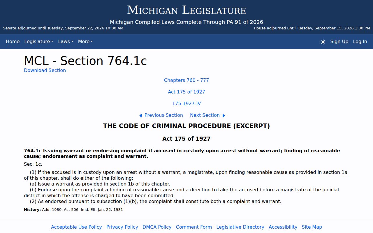 Michigan statute on district magistrate warrant authority used by the 77th District Court in Osceola County