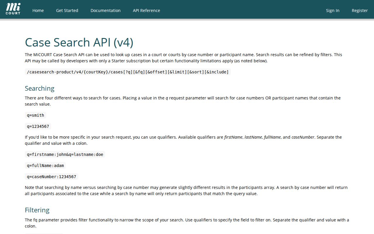 MiCOURT case-search developer reference showing the field structure behind an Osceola County warrant record search